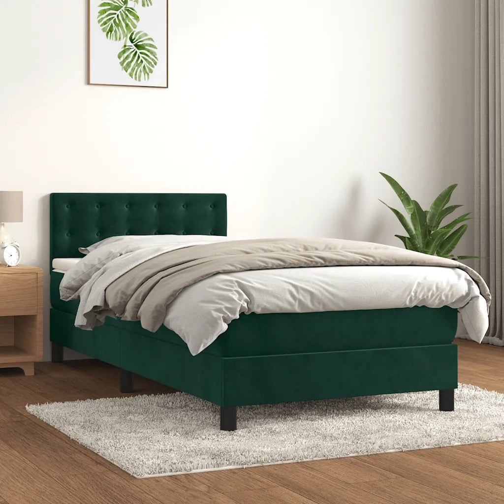 Letto a Molle con Materasso e LED Verde Scuro 90x190 cm Velluto 3134618