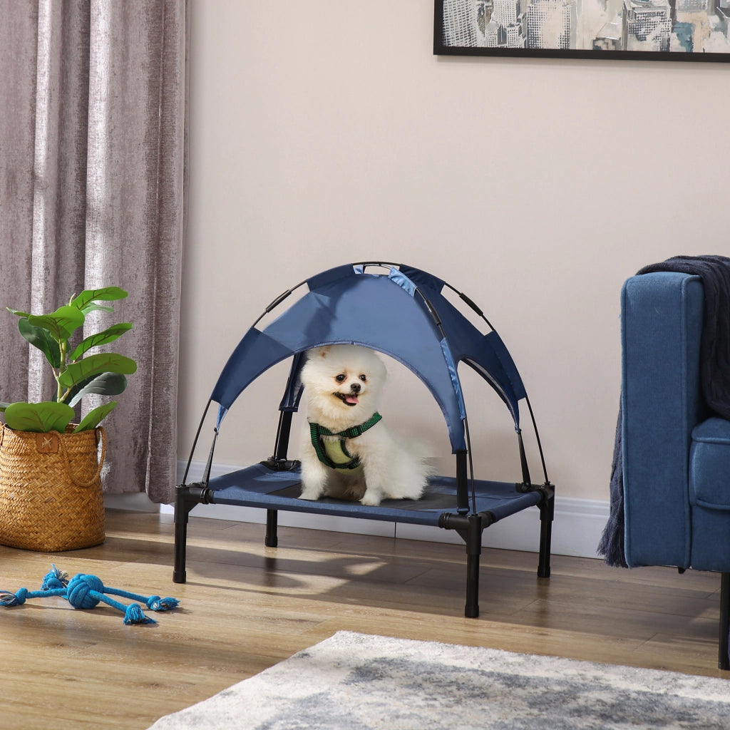 Letto per Cani Esterno con Baldacchino ¨C Zephmum ¨C Blu Nero 61x46x62 cm