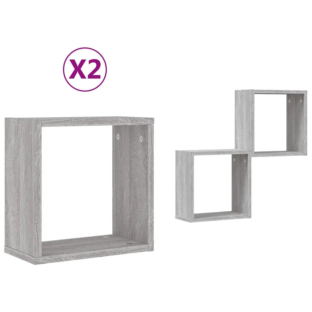 Mensole Parete a Cubo 2 pz Grigio Sonoma 30x15x30 cm 815882