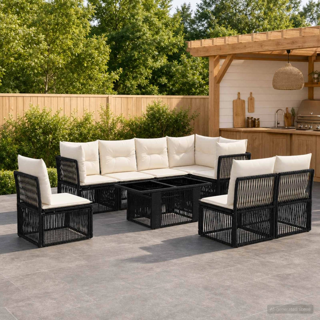 Set Divano da Giardino 9 pz Nero polyrattan 3436477