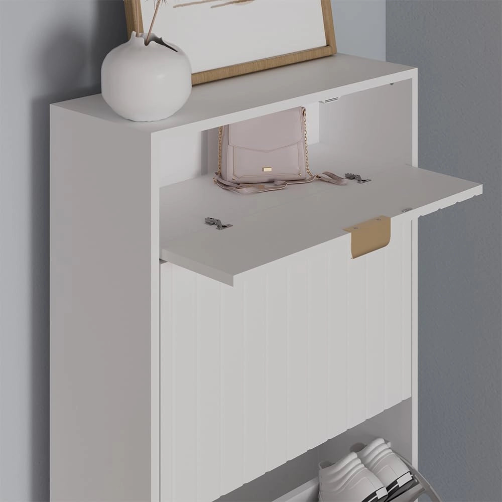 Armadio per le scarpe Helge, Bianco, 60 x 145 cm 3 scomparti, autoportante per una conservazione salvaspazio nell’ingresso