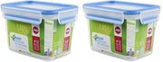 Contenitore di Cibo Clip & Close Reclinabile | Rettilineo | con Coperchio | 1,1 litri | Translucido/Azzurro | 100% Ermetico (confezione da 2)