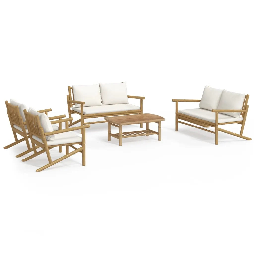 Set Salotto da Giardino 5pz con Cuscini Bianco Crema in BambÃ¹cod mxl 124316