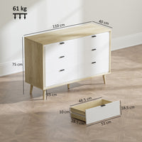 Cassettiera con 6 Cassetti 110x40x75 cm in Legno Bianco Lucido e Rovere