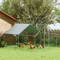 Recinto per Galline da 10.2m² per 10-15 Galline con Tetto Impermeabile, in Acciaio e Tessuto, 3x3.4x1.9 m, Argento