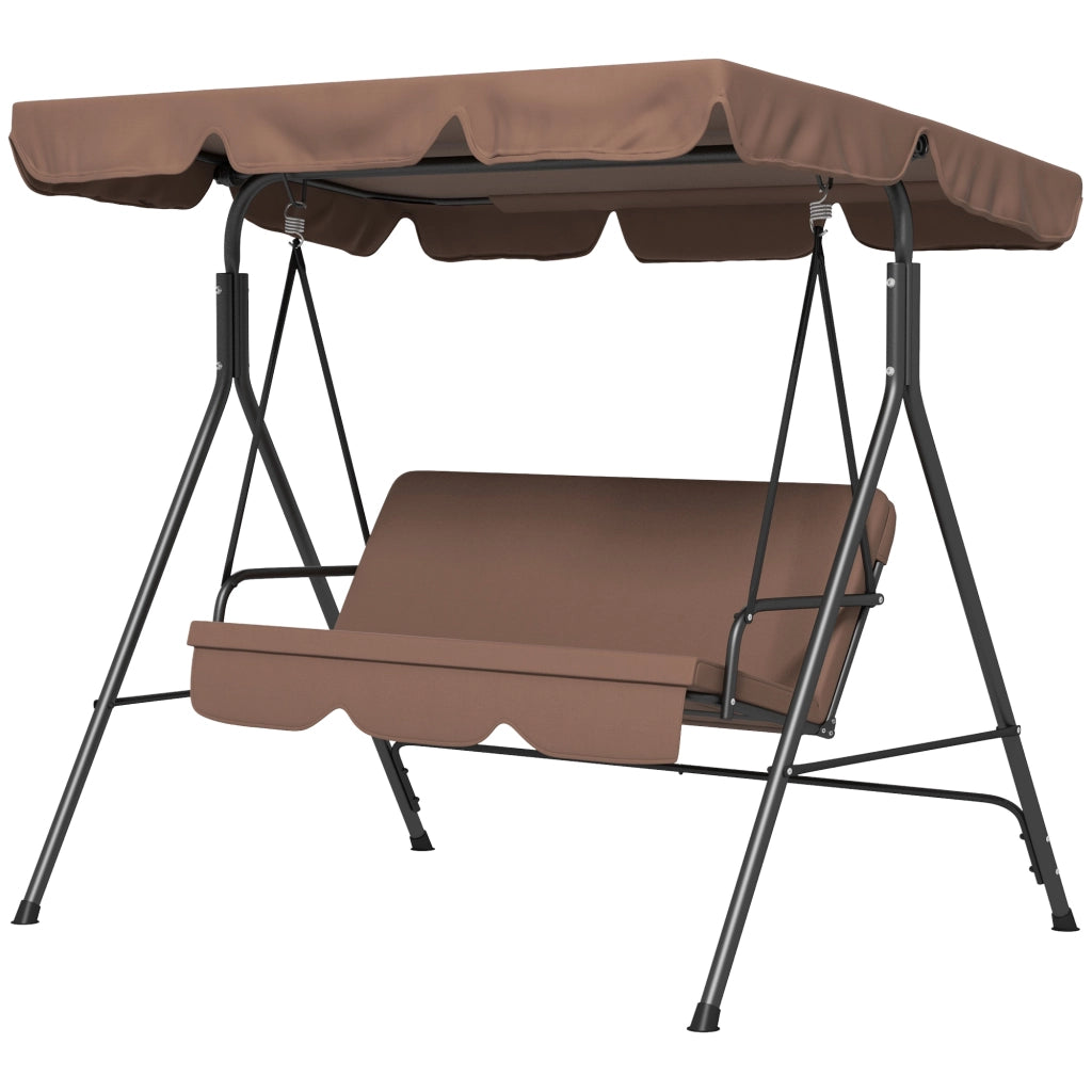 Dondolo da Giardino 3 Posti con Tettuccio e Cuscini ¨C zephmum ¨C Marrone e Nero 172x110x153 cm