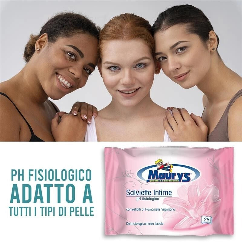 MAURY'S SALVIETTE DETERGENTI UMIDIFICATE INTIME 25PZ PH FISIOLOGICO