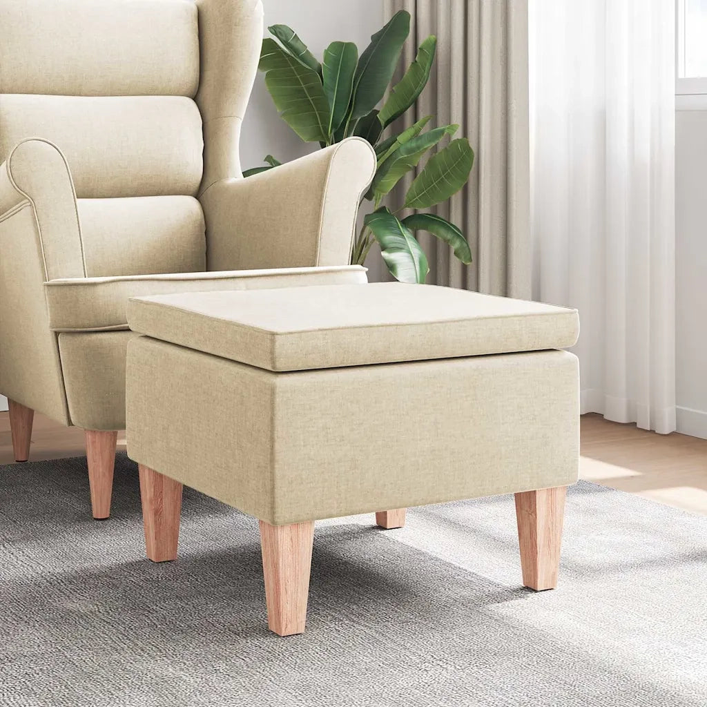 Poggiapiedi con Gambe in Legno Crema in Tessuto 329434