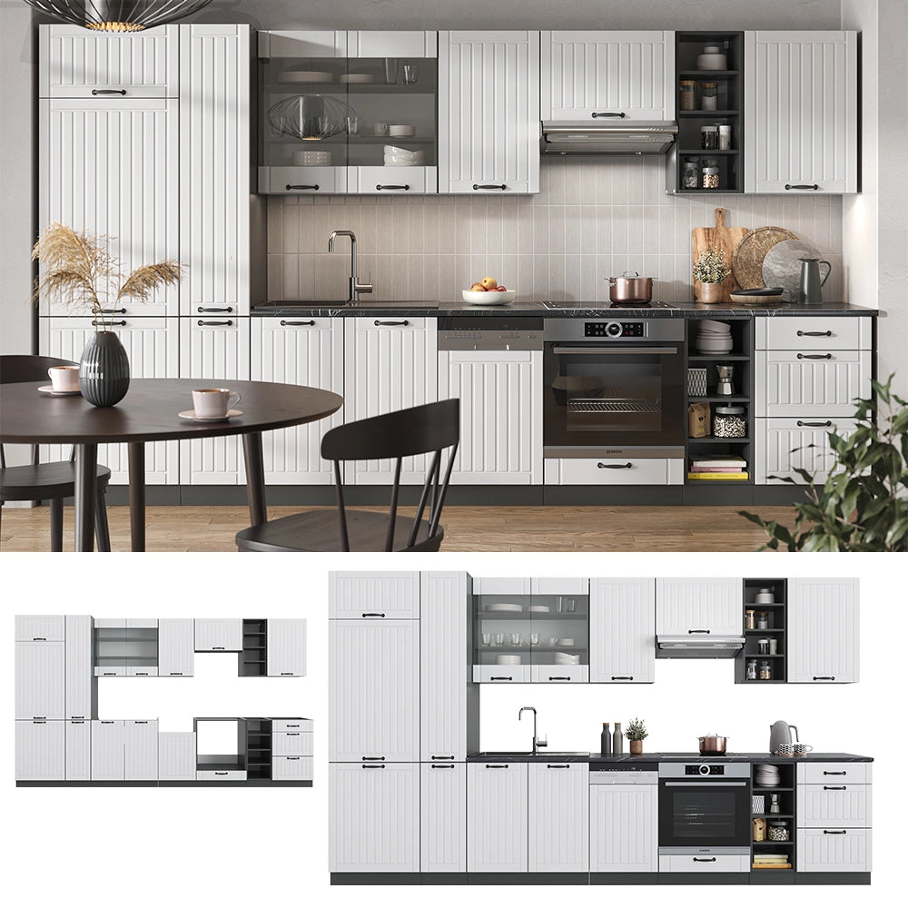 Cucina componibile Fame-Line Bianco rustico/Antracite 355 cm, PL Marmo Vicco