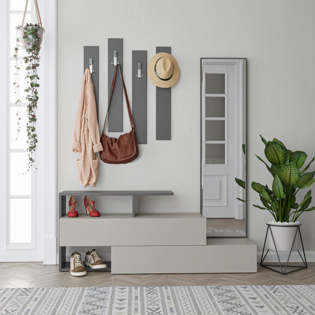 Mobile da ingresso "Ramda" con specchio in legno - 137 x 35 x 154 cm - Grigio antracite