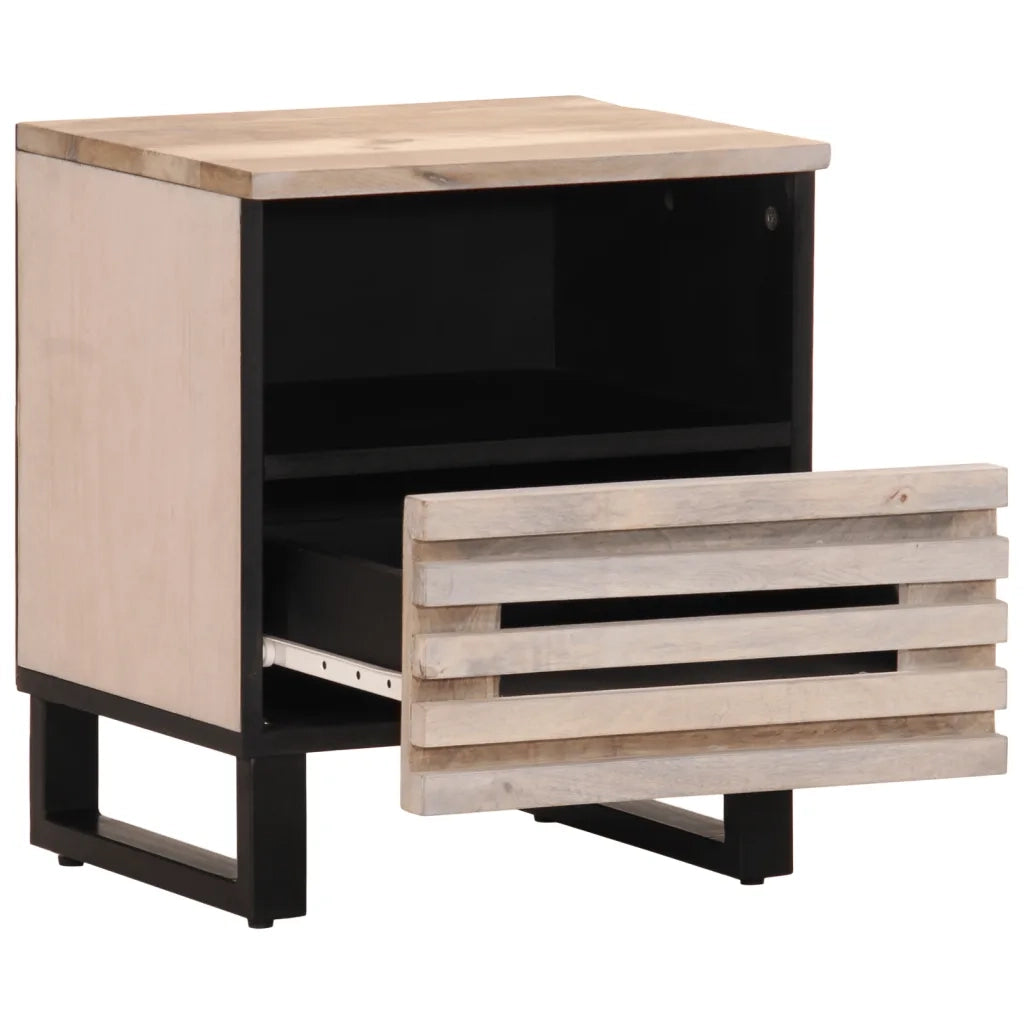 Comodino | Armadio da Notte | Mobiletto da notte 40x34x46 cm in Legno Massello di Mango Sbiancato