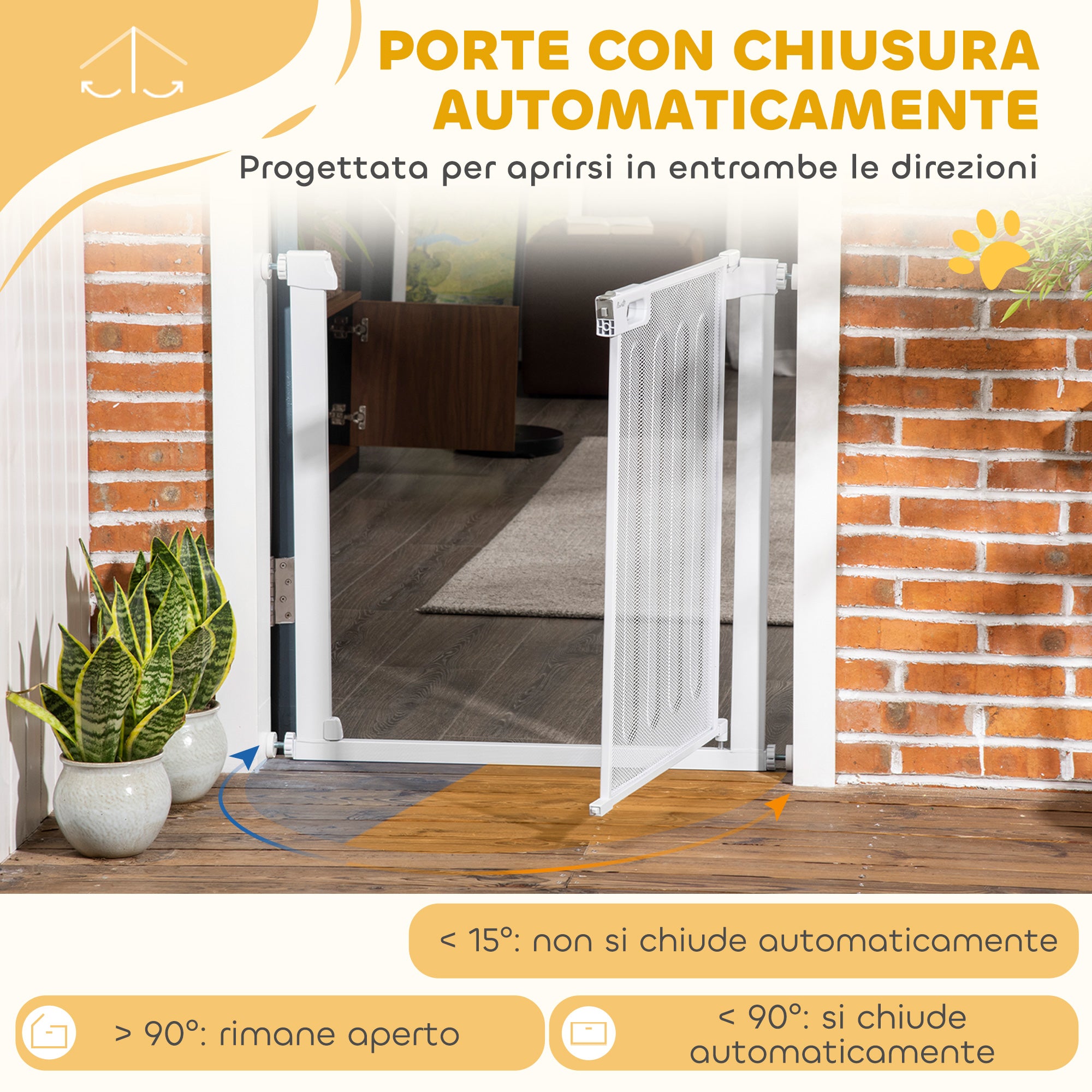 Cancellino per Cani Regolabile 75-82x76 cm con Chiusura Automatica in Acciaio e ABS Bianco