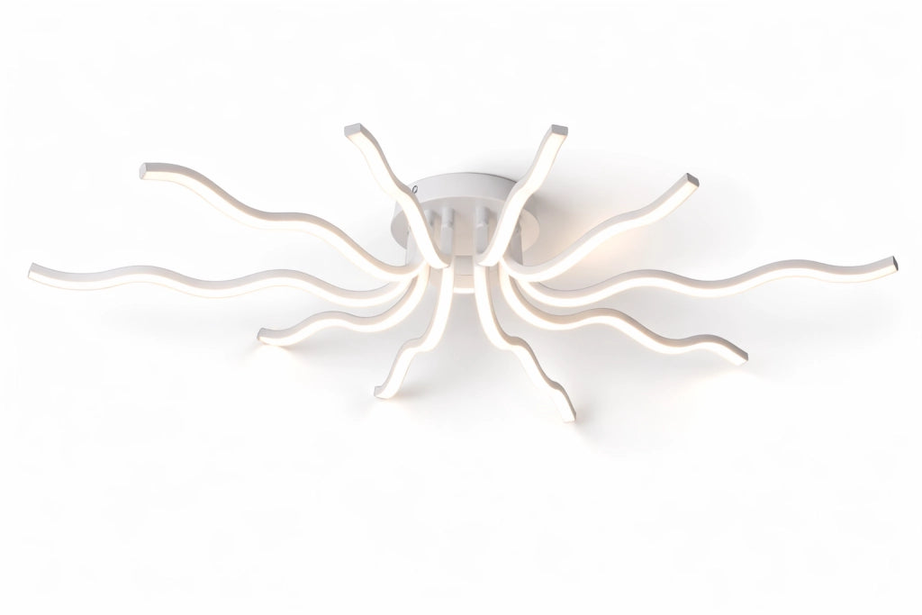 Plafoniera LED Moderna 56W Bianco CCT Switch Luce calda 3000K, Naturale 4000K, Fredda 6500K 4480LM Design Ondulato Soffitto Alluminio Acrilico