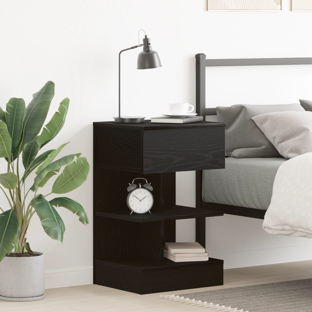 Comodino  Nero Rovere 40x35x65 cm Legno ingegnerizzato