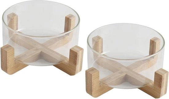 Contenitore per Insalata Magnetron con Basso Assorbimento di Calore, Servizio per Insalata con Contenitori in Vetro, Piatto per Insalate con Scaffale in Legno, Contenitore per Cibo con Supporto in Legno.