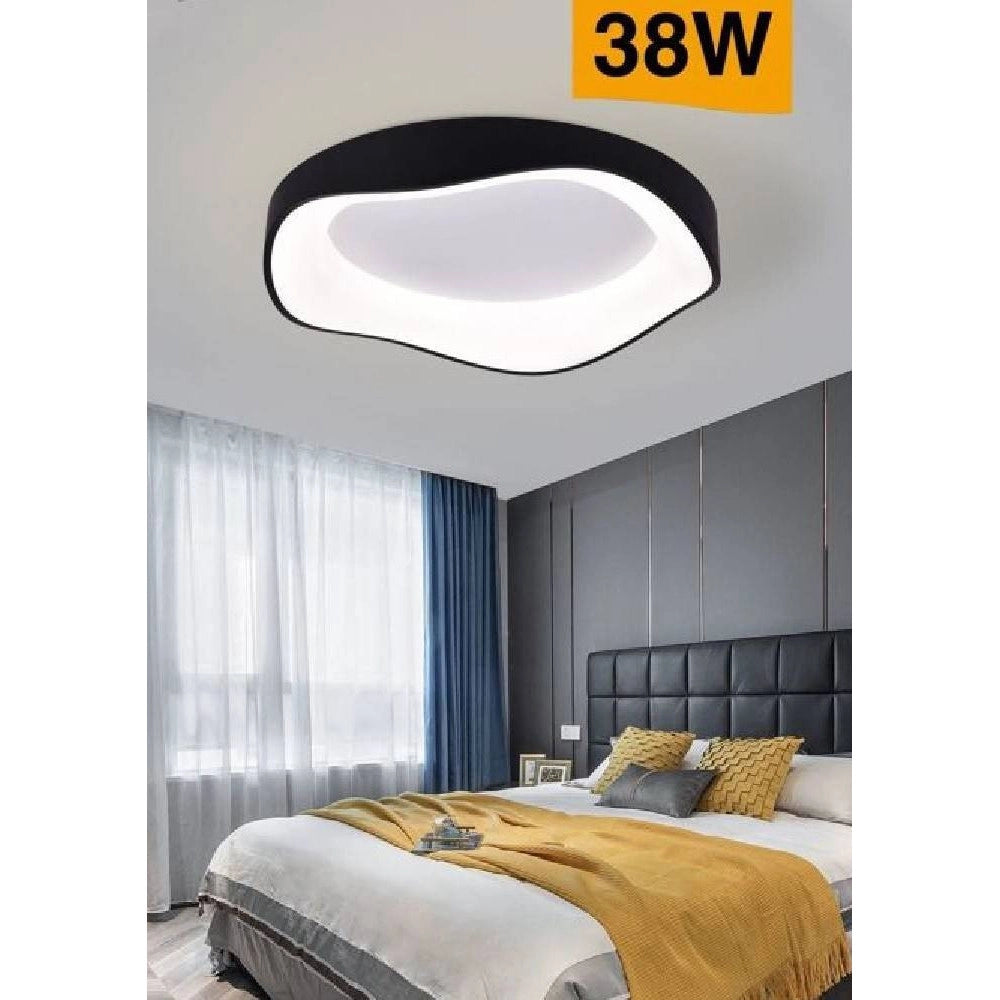 Trade Shop - Plafoniera Led A Onda Nero 38 Watt Ultra Moderna Tre Colorazioni Di Luce C53-n3c -