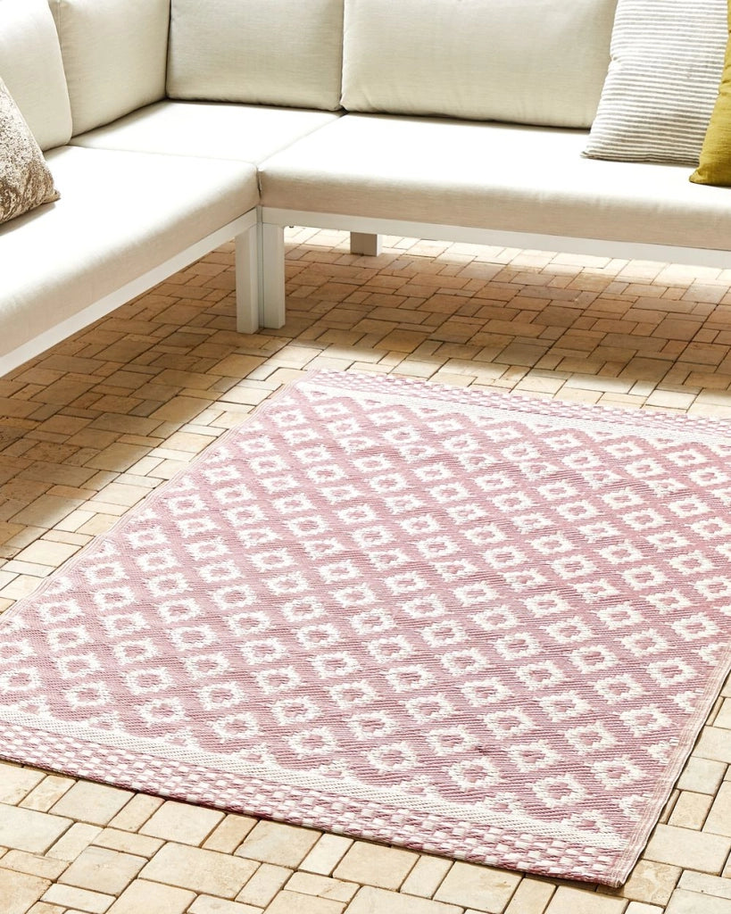 Tappeto da Zona Rosa Materiale Sintetico 120 x 180 cm Per Interni Esterni Motivo Geometrico Moderno Balcone Patio
