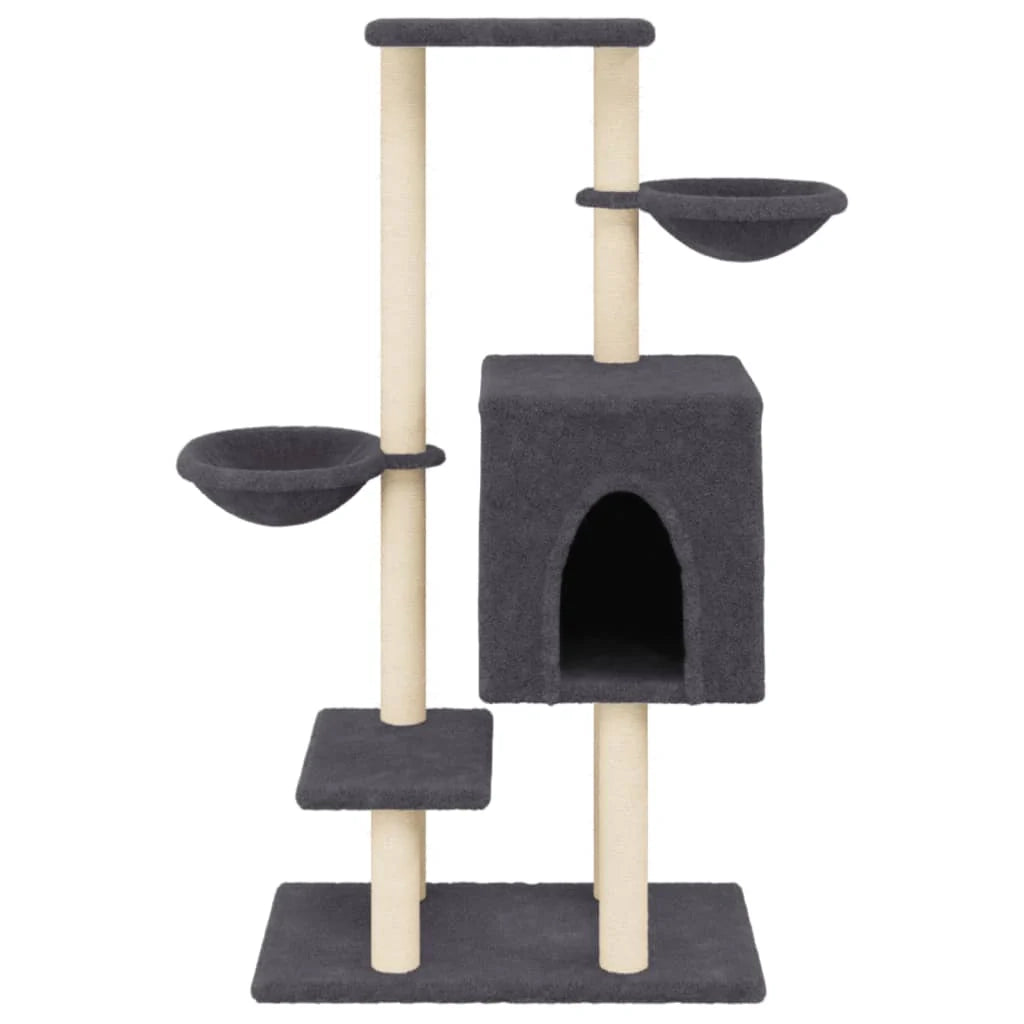 Tiragraffi per gatti torre per arrampicata giocattolo piattaforma per arrampicata con tiragraffi in sisal scuro 117 cm grigio 02_0022647