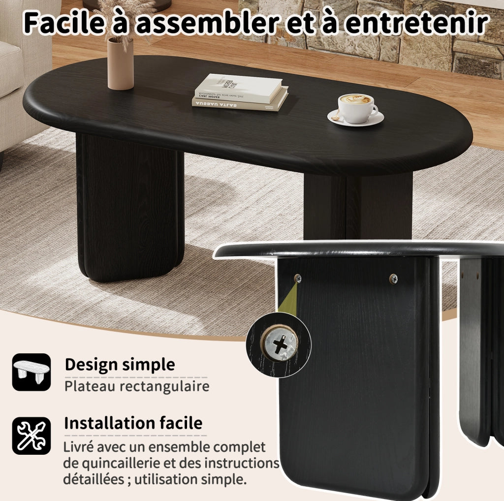 Tavolino da caffè ovale 99x50x40 cm in MDF nero con gambe arrotondate