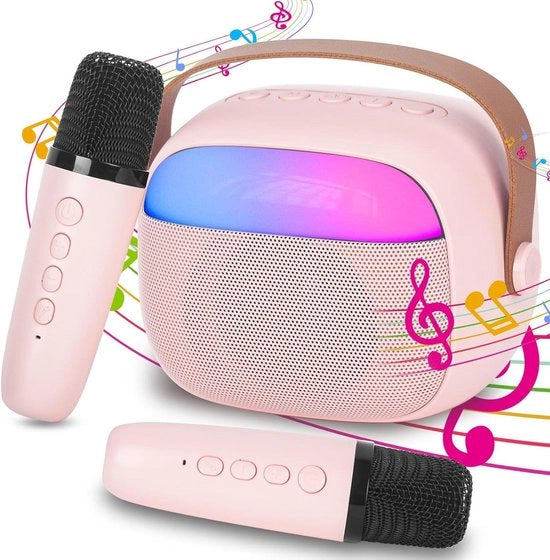 Parlante Karaoke Portatile con 2 Microfoni e Luci - Adatto per Feste per Bambini e Adulti in Casa