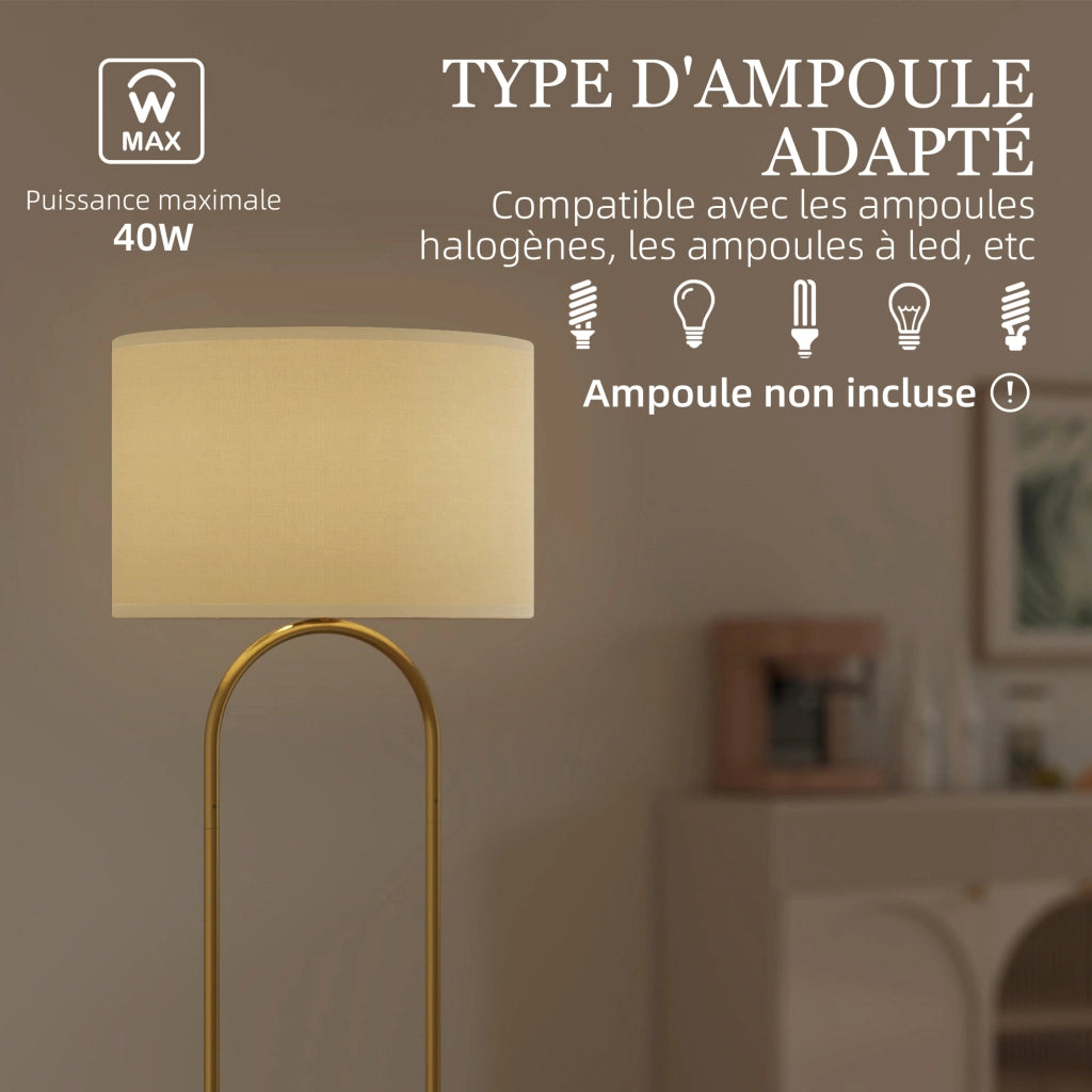 Lampada da terra con paralume in lino e interruttore a piede ¨C zephmum ¨C dorato e nero 156 cm