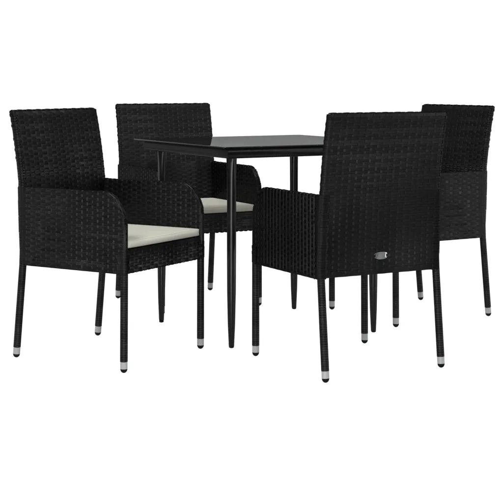 Set da Pranzo da Giardino 5 pz | Set Salotto da Giardino Nero con Cuscini in Polyrattan