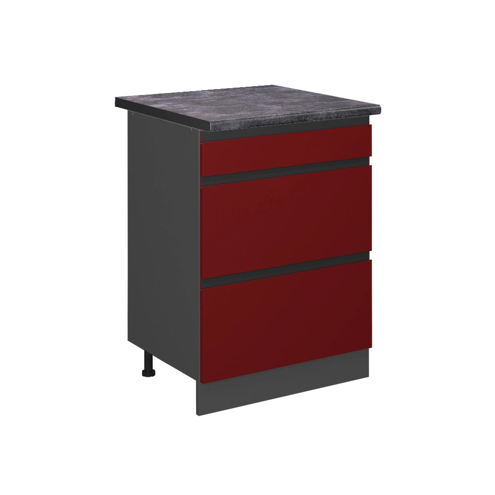 Vicco Mobiletto base per cucina Rosso 60 cm con cassetti, PL Antracite