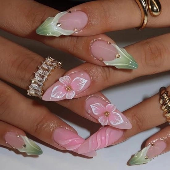 Nageli per unghie 24 pezzi - Forma d'aragosta - Rosa