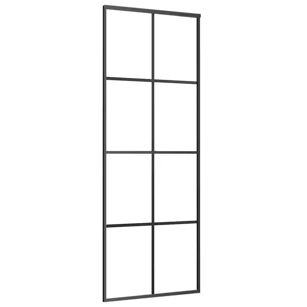 Porta Scorrevole in Alluminio e Vetro ESG 76x205 cm Nera 288064