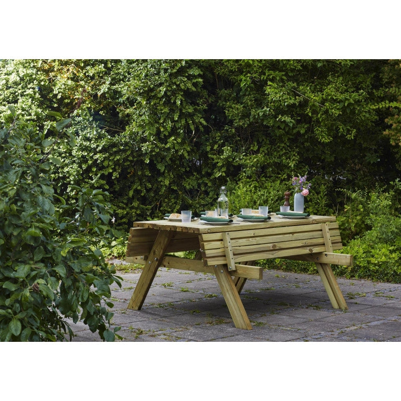 Tavolo da picnic in legno per giardino 177x153 cm - Pino trattato - Sedute integrate preassemblate - Modello Pic Nic Panorama