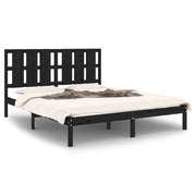 Letto matrimoniale | Letto per adulti | Giroletto Nero in Legno Massello 150x200 cm King Size