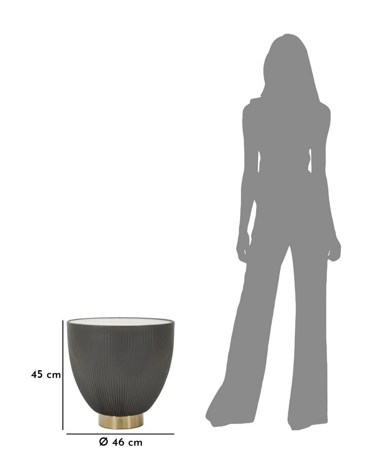 Tavolino da Caffè Elge Ø46x45 cm in Ferro e Ceramica e Poliestere Grigio e Oro e Bianco