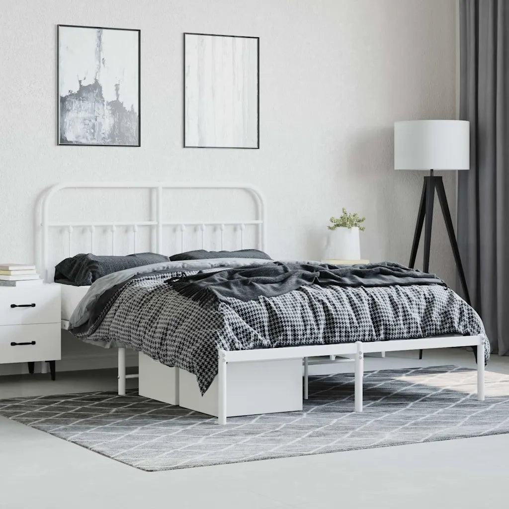 Letto matrimoniale | Letto per adulti | Giroletto con Testiera Metallo Bianco 150x200 cm