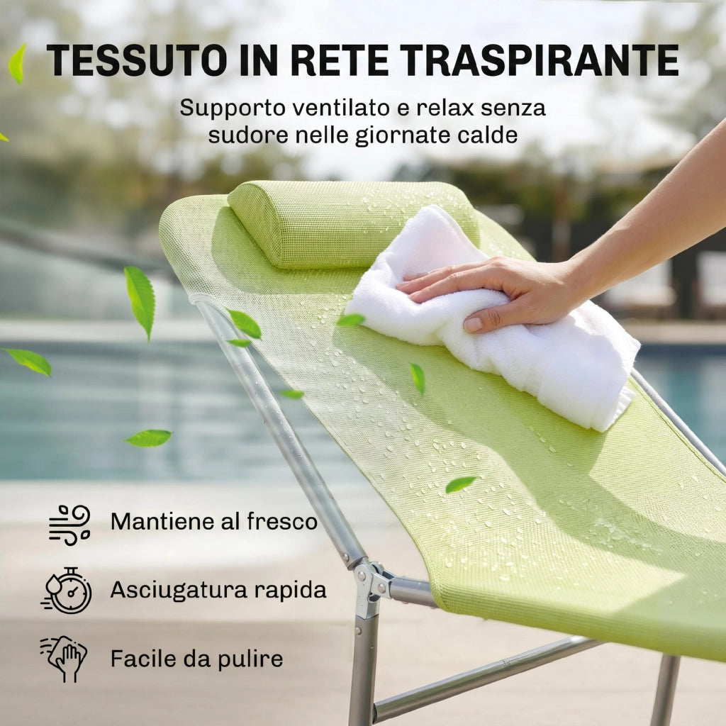 Lettino Prendisole Pieghevole con Schienale Reclinabile e Cuscino, 182x56x24.5cm