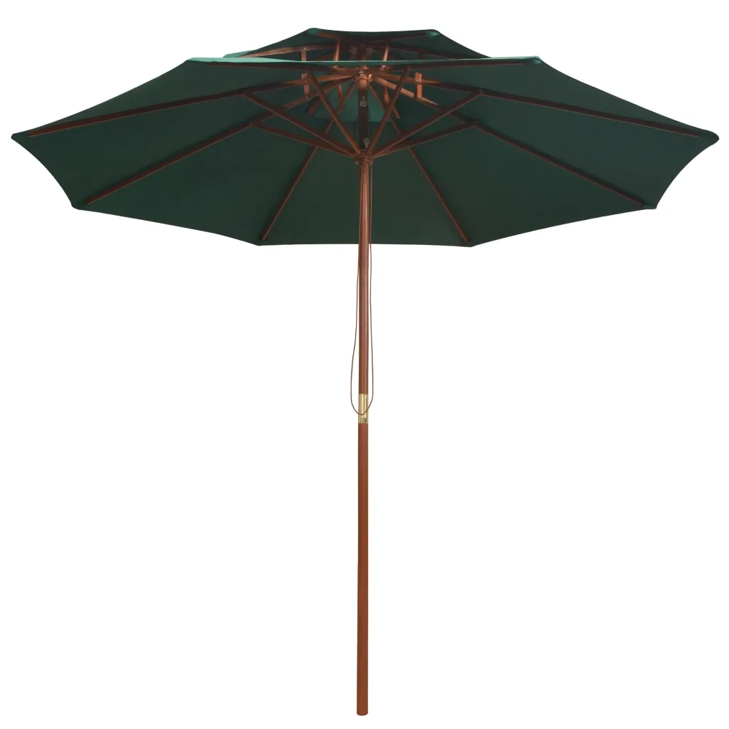 Ombrellone a 2 Livelli-Ombrello da giardino 270x270 cm con Palo in Legno Verde