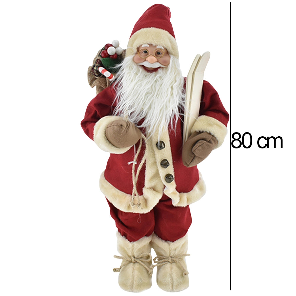 Statuina Babbo Natale Rosso  Statuetta 80cm Vestiti in Tessuto Addobbo Natalizio