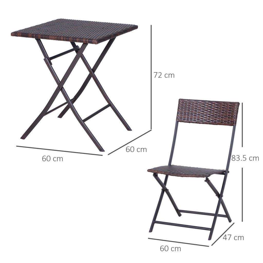EasyComfort Set da Giardino Pieghevole da 3 Pezzi in Rattan PE e Metallo, Set 2 Sedie e Tavolino da Caffè, Protezione dai Raggi UV, Set di Mobili da Balcone, per Patio e Cortile, Marrone