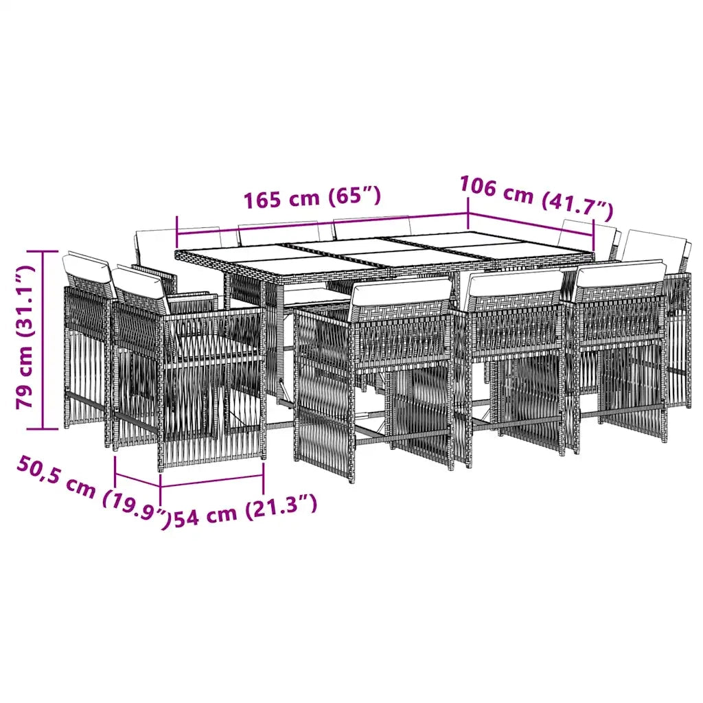 Set Pranzo da Giardino 11 pz con Cuscini Beige Misto Polyrattan 3211752