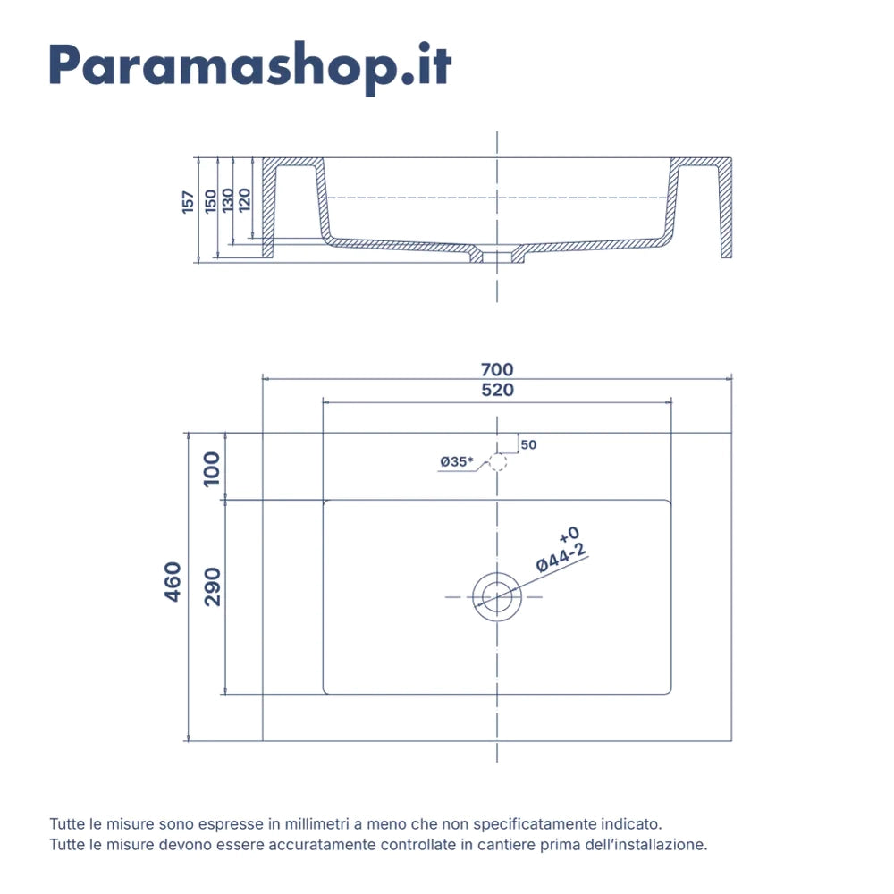 Lavabo sospeso in marmoresina 70cm nero opaco | Koro