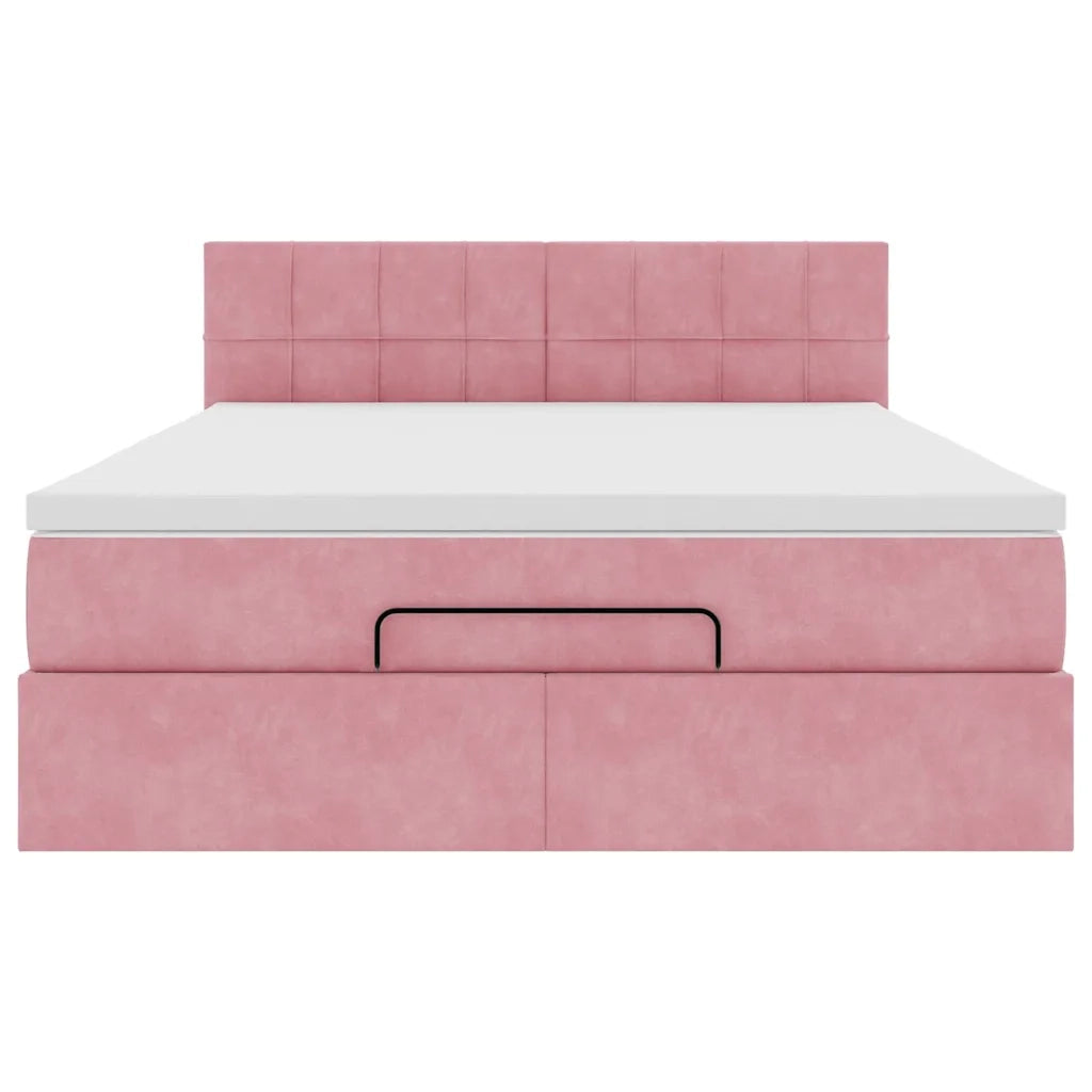 Struttura Letto Pouf con Materasso Rosa 140x190 cm in Velluto 3311776