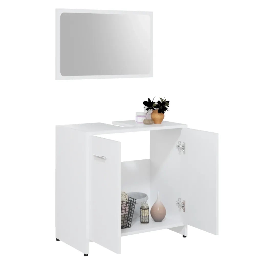 Set Mobili da Bagno | Armadio da bagno 3 pz Bianco in Truciolato