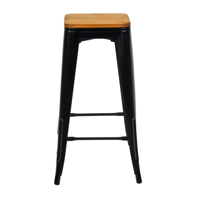 Sgabello ferro New Bristol nero seduta legno cm 42x42h76