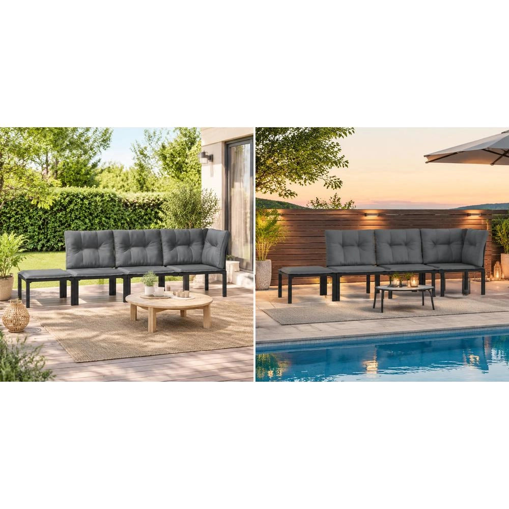 4-piece Garden Lounge Set, Black And Grey Poly Rattan