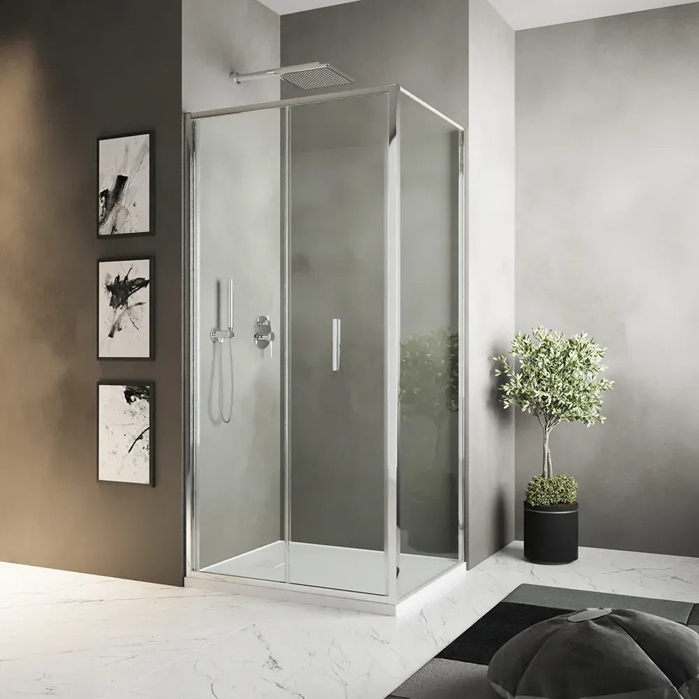 Box doccia slim 90x80cm con porta a libro e parete fissa profili cromati e vetro 6mm trasparente h190| Portofino