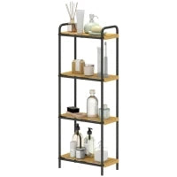 Mensola da Bagno in Bambù con 4 Ripiani Aperti Design a Listelli e Struttura in Acciaio 41,5x21,5x106 cm Naturale