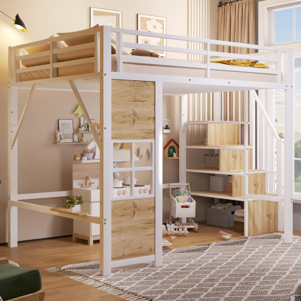 Letto a soppalco 140x200 cm con scala contenitore e area gioco