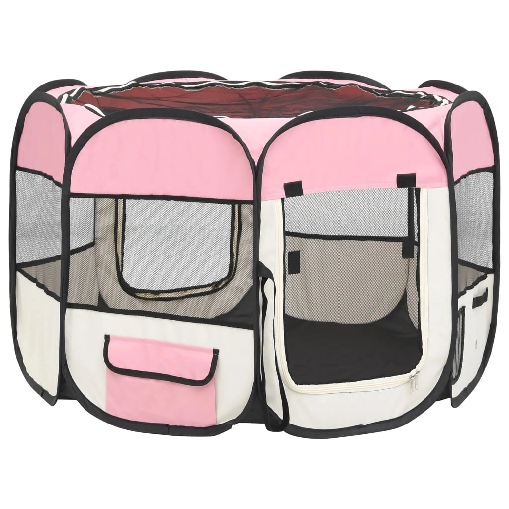 Box pieghevole per cani con borsa per il trasporto rosa 90 x 90 x 58 cm 02_0001735