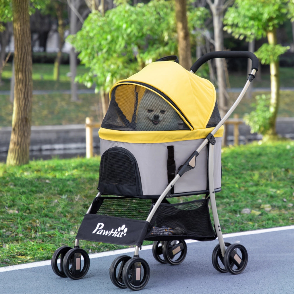 Carrello per Cani Pieghevole 2 in 1 ¨C Zephmum ¨C Giallo 82x49.5x98 cm