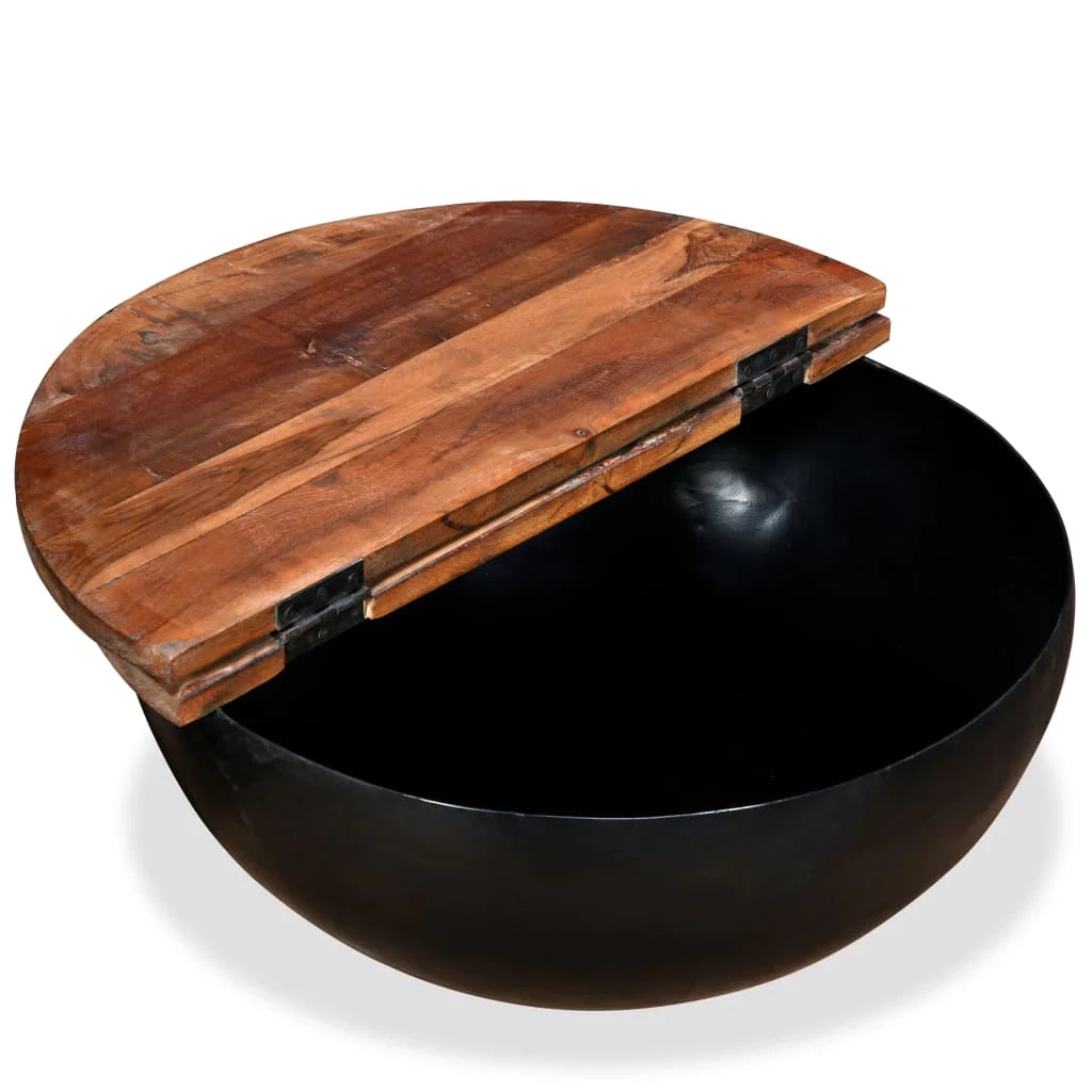 Set di 2 tavolini da caffè legno massello di recupero forma a ciotola nero 02_0042122