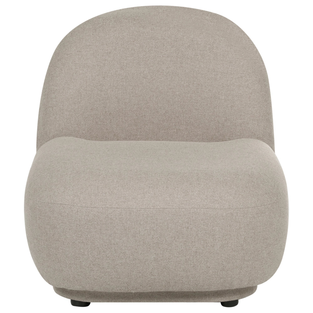 Poltrona beige in tessuto facile da pulire, design contemporaneo retrò, schienale basso, stile moderno e minimalista